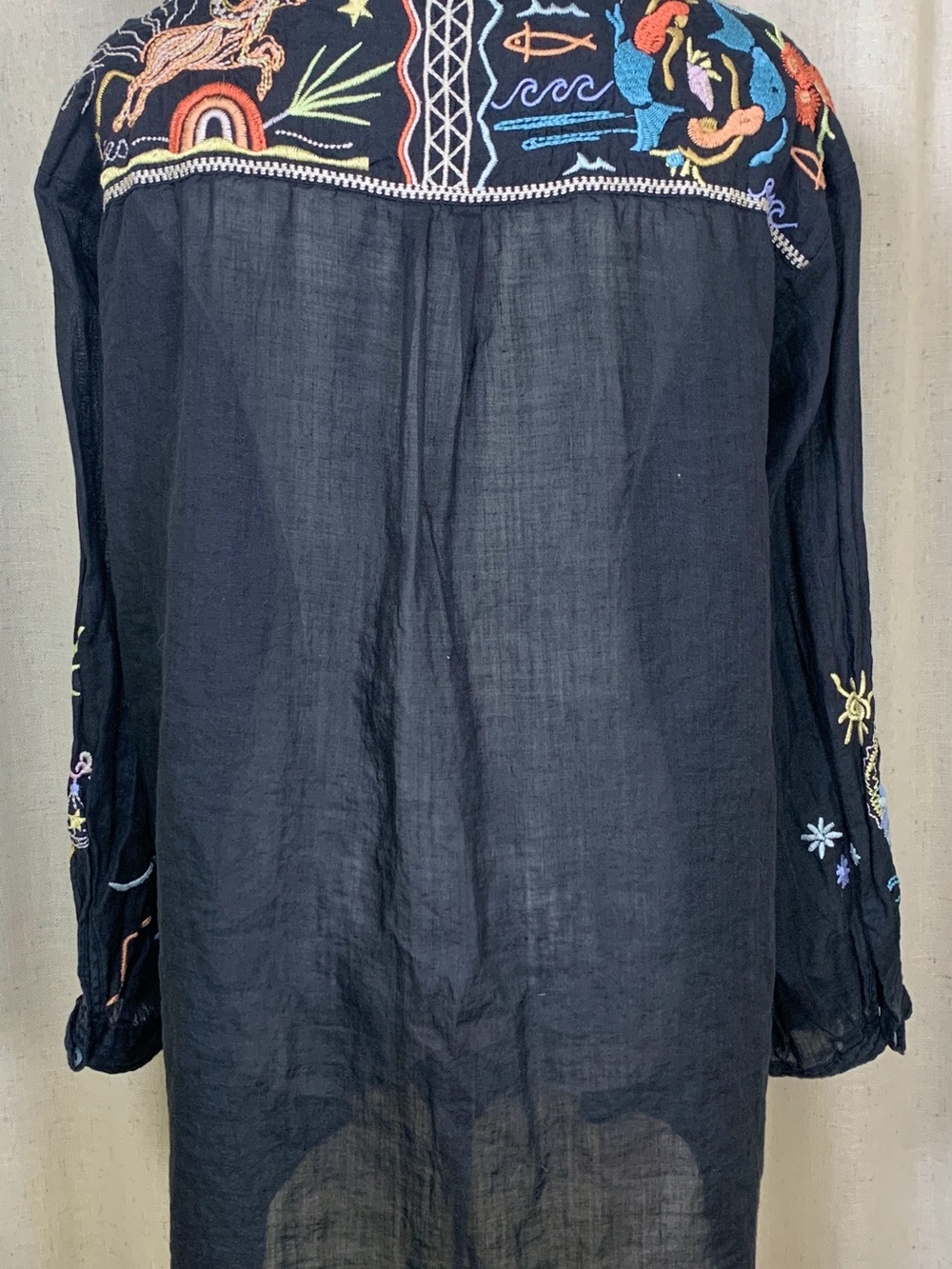 Johnny Was Astrology Zodiac Embroidered Boho Tunic Black XL - Picture 8 of 11